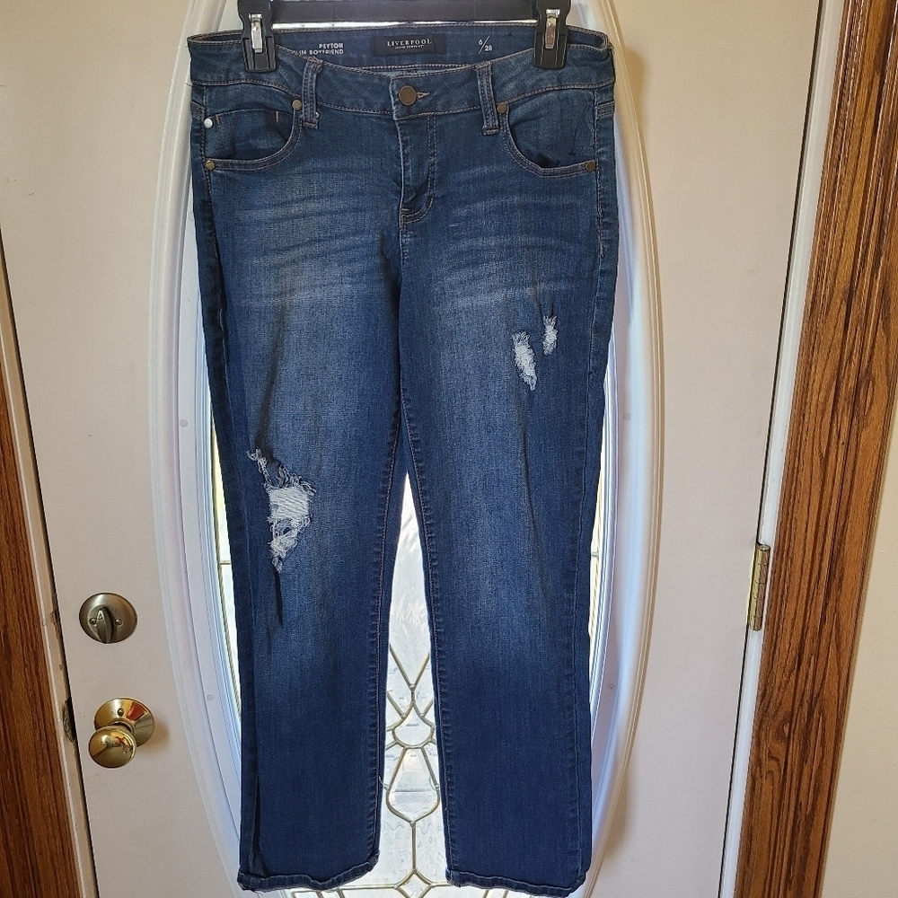 Liverpool Jeans Company Midwash Ankle Crop Distressed Jeans Size 6